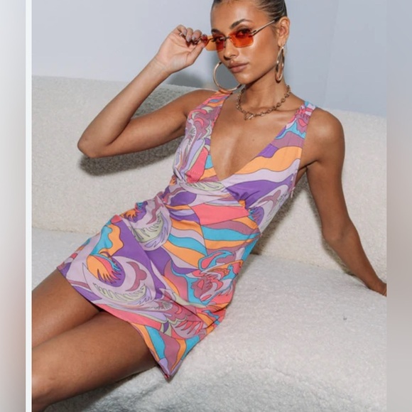 Princess Polly | Nellie mini dress Pink Multi retro pattern Womens size 8 a-line - Picture 2 of 11